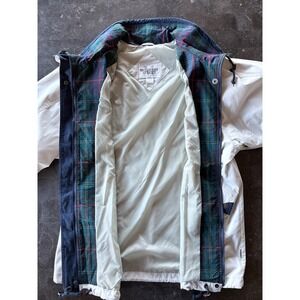 Mulberry Street Rain Coat Womens M Khaki Parka Anorak Light Jacket Plaid Preppy